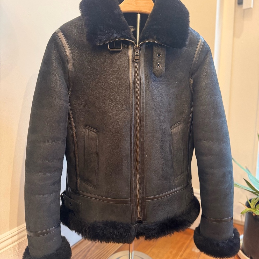 MenWomen? — Brown Shearling Leather Jacket with Fur Collar